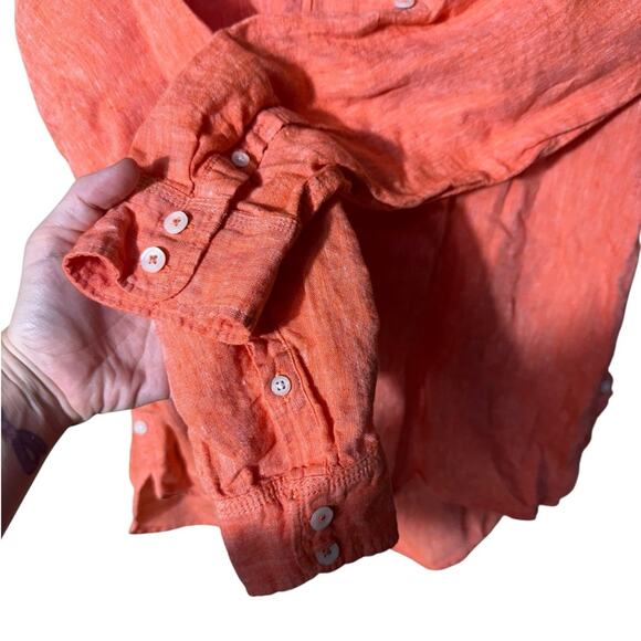 Talbots Side Button Linen Band Collar Popover Size Medium - Picture 4 of 9